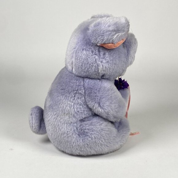 1990 Gund Kiss Kiss Purple Pig Plush Stuffed Animal Holding Flowers 9" - Picture 4 of 9